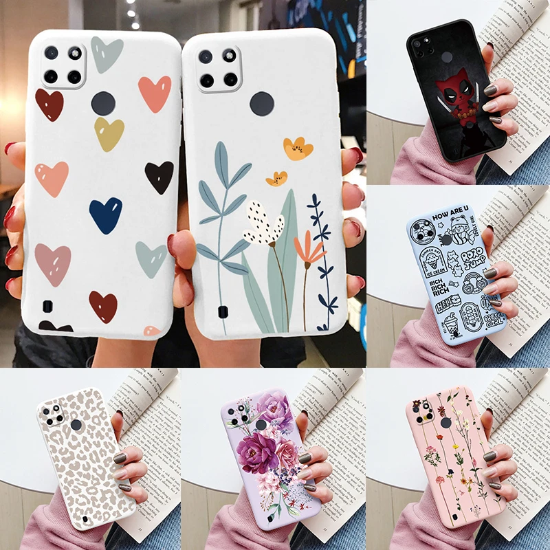 Kvety fonda pre Realme C25Y CAPA C21Y Puzdro o telefóne Soft Silikone Cute Cat Bear Back Cover pre RealmeC25Y C 21Y C25 Y BACHURP BAGS