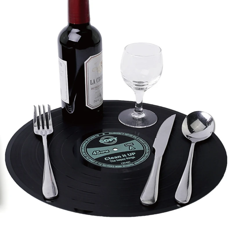 KX4B retro vinyl záznam Placemat okrúhly tepelne odolný voči silikónovému nápoju MAT Domov stol