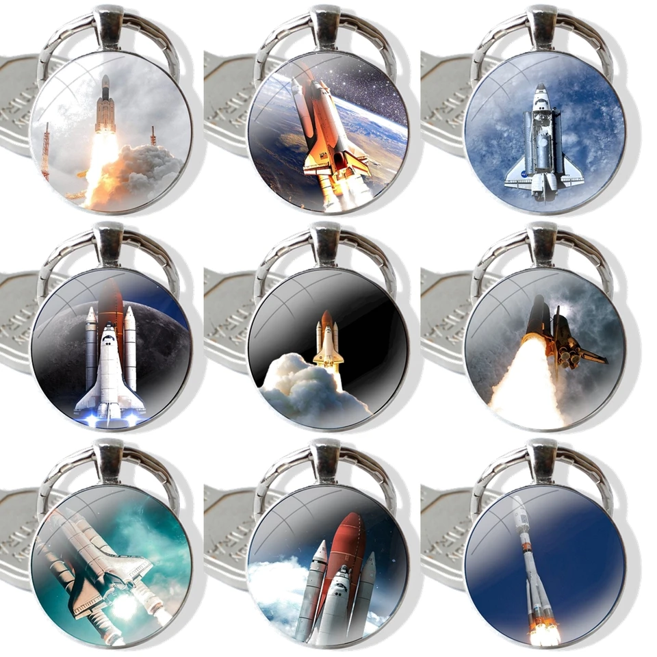 Kyvadlová raketa 25 mm sklenená sklenená kabohcon keychain kľúče prstene pre ženy darček k šperku