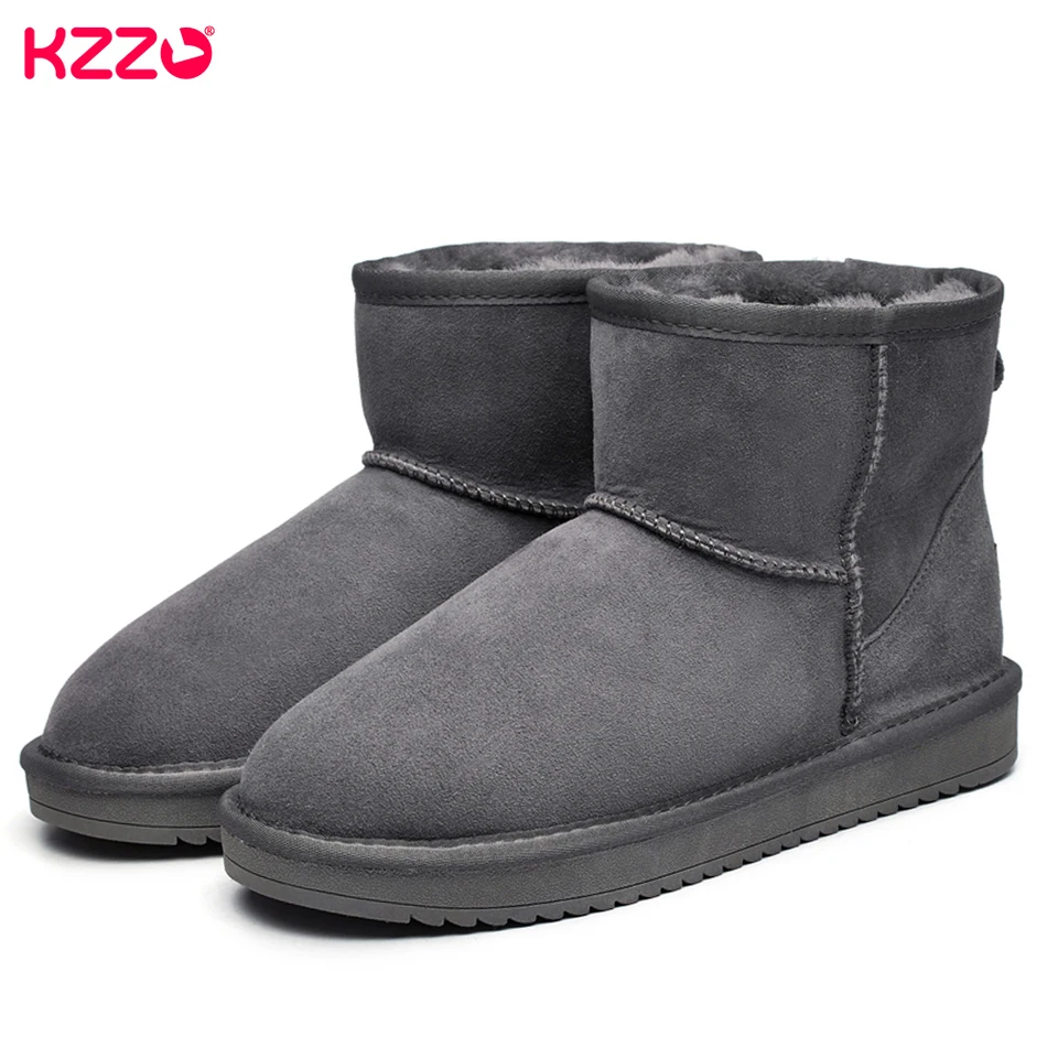 Kzzo Veľkosť 37-48 Austrália klasický skutočný ovčie koža Seeda kožená muži ovčie vlna kožušina lemovaná zima s krátkym členkom Snehové topánky sivé topánky