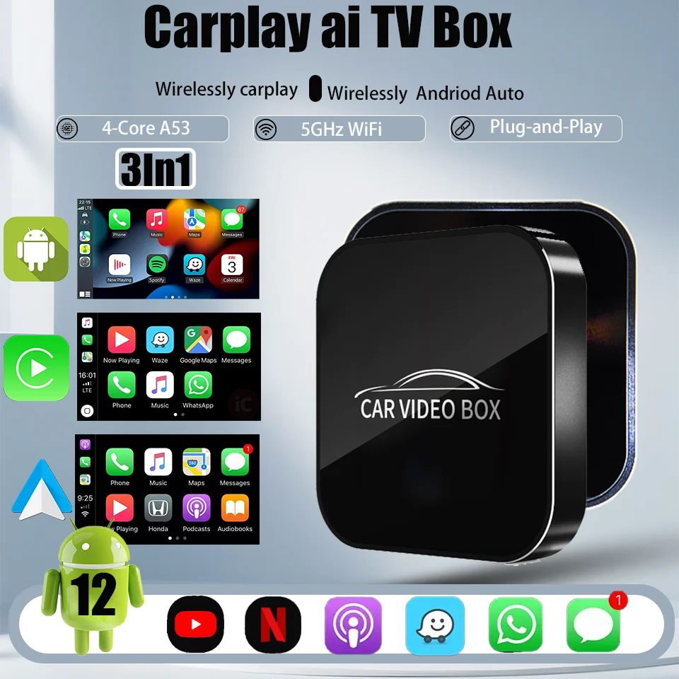 Kábané do bezdrôtového CarPlay AI Box Android 12 System Mini Dongle WiFi Netflix YouTube pre Audi Toyota Audi VW Golf Mercedes Subaru