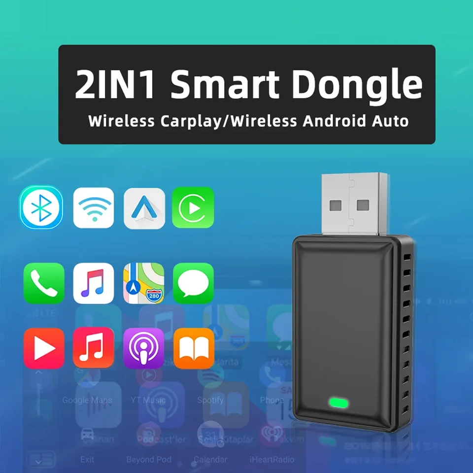 Kábané do bezdrôtového CarPlay Android Auto adaptér 2 v 1 AI Box pre stereofónne zástrčky OEM Car a Play Smart Link pre telefóny s Androidom iOS