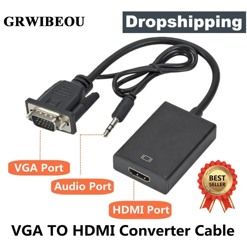Kábel adaptéra adaptéra Audio HD HD pre PC prenosný počítač do projektora HDTV Adapter HD 1080p VGA na HDMI kompatibilný adaptér s adaptérom adaptéra zvukového výstupu VGA HD pre notebook pre PC