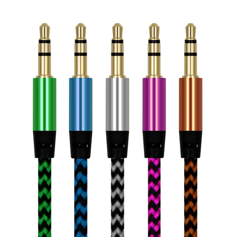 Kábel kabel linkový kábel 3,5 mm zástrčka mužského zvukového videa AUX kábel 1m nylon Auto Car Audio pre iPhone 7 Xiaomi počítačový kábel