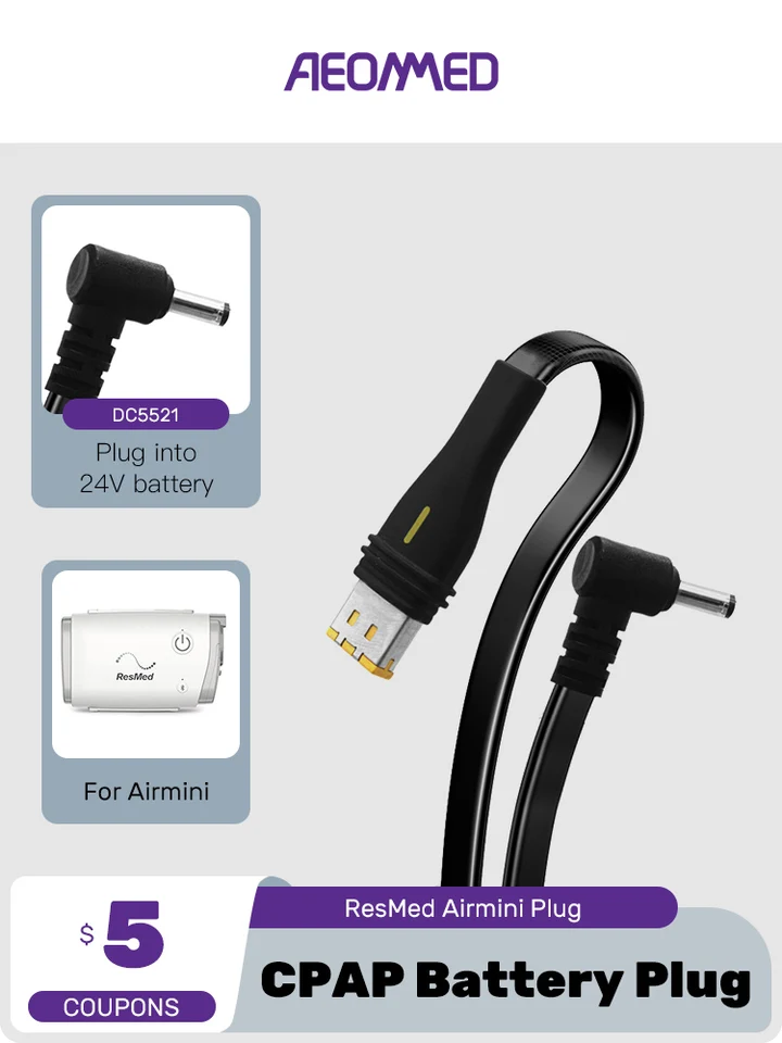 Kábel kábla batérie CPAP DC5521 Dodávka zástrčky pre Resmed AirMini Stroj, ktorý cestuje po leteckom vlaku Prázdniny dovolenky