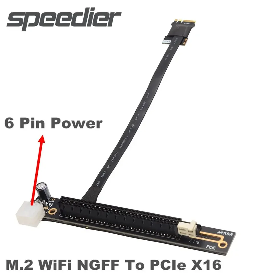 Kábel na predĺženie grafiky M.2 WiFi až X16 PCI-E M2 AE Kľúč NGFF na PCI-E 3.0 16x Kábel stúpača sieťových kariet s výkonom 6pin