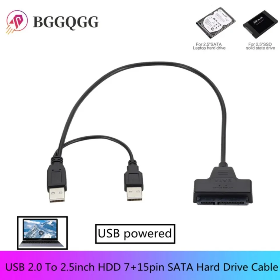 Kábel SATA na USB 2.0 pre 2,5 palca externý HDD SSD pevný disk SATA 3 22 PIN adaptér USB 2.0 Adaptér s napájacím portom