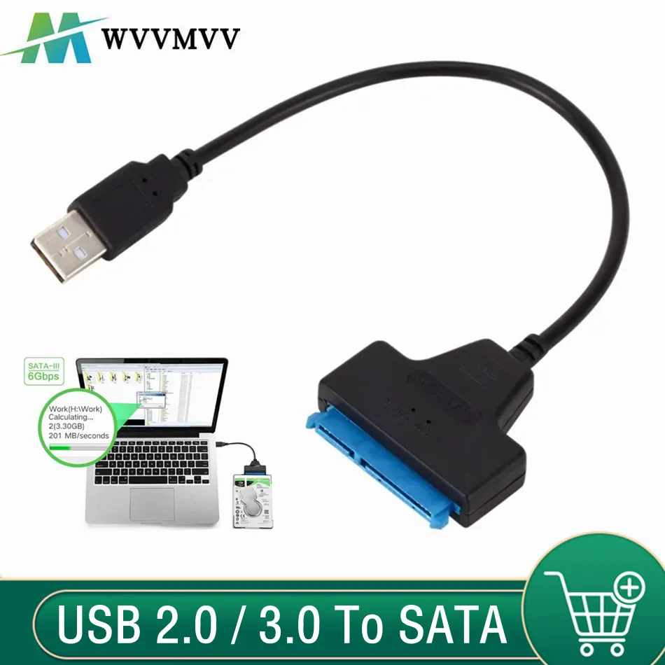 Kábel SATA na USB 3.0 / 2,0 až 6 Gbps pre 2,5 palca externý HDD SSD pevný disk SATA 3 22 PIN adaptér USB 3.0 do SATA III kábel