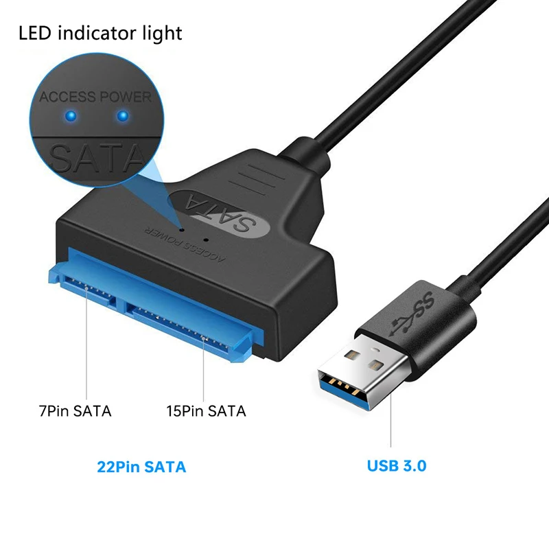 Kábel SATA na USB 3.0/2,0 do 6 Gbps pre 2,5 palca externý pevný disk HDD SSD 3 22 PIN napájací adaptér USB 3.0 do SATA III kábel