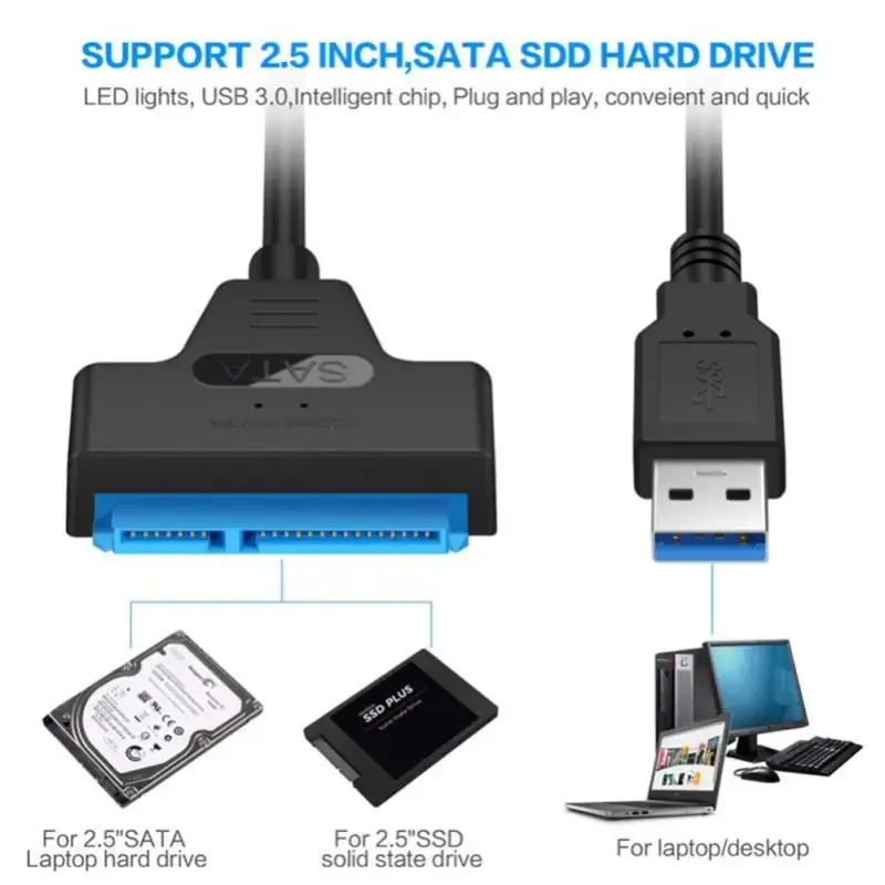 Kábel SATA na USB 3.0 / 2,0 Typ C pre 2,5 palca externý pevný disk HDD SSD 22 PIN adaptér do 6 Gbps do SATA III pre PC