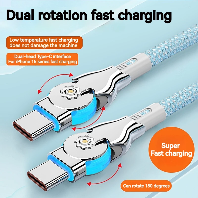 Kábel typu C až USB C Double lakte otáčanie s ľahkým káblom s rýchlym nabíjaním 65 W pre iPhone Huawei Xiaomi nabíjací dátový kábel zliatiny
