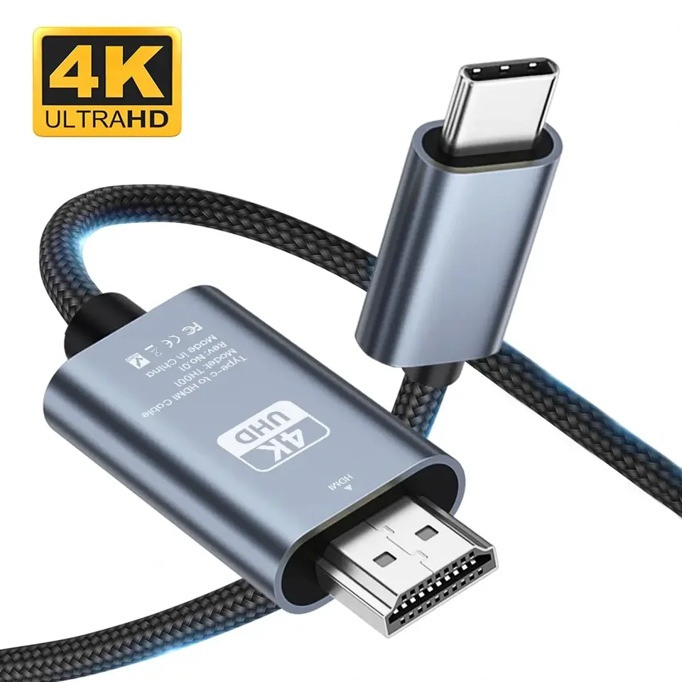 Kábel USB C až HDMI 6,6 stôp 4K@60 Hz typu C až HDMI kompatibilný kábel ultra vysokorýchlostný adaptér kábel pre MacBook Pixel iPad Dell