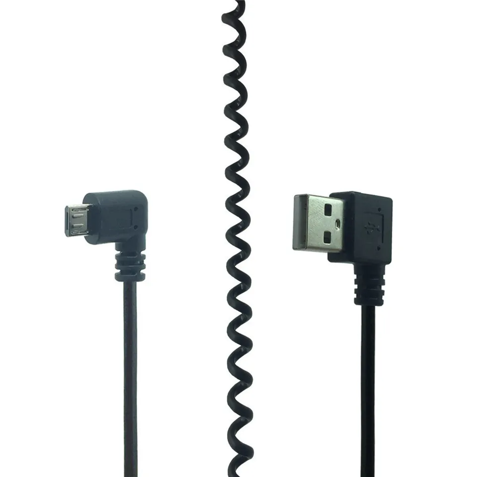Kábel USB pravý uhol, pružinový stĺpený USB na predlžovací kábel Micro-USB 90 stupňov USB A to Micro B Mužský olovo
