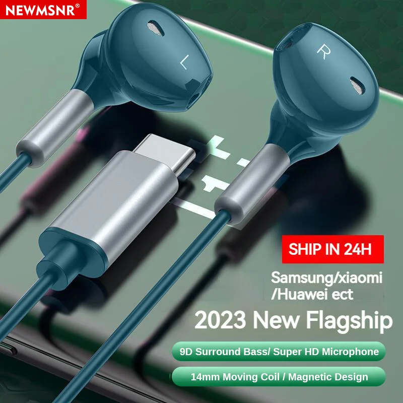Káblové do ucha typu C a 3,5 mm slúchadlá Magnetické digitálne slúchadlá Hifi zvukové náhlavné súpravy s HD volajúcom ručné prenosy pre Samsung Xiaomi