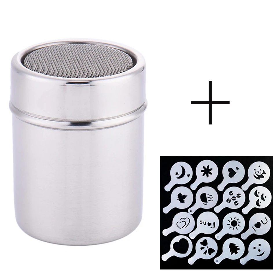 Káda Sifter Cook Cook Cook Sifter + 16ks kávová šablóna šablóna z nehrdzavejúcej ocele Cocoa