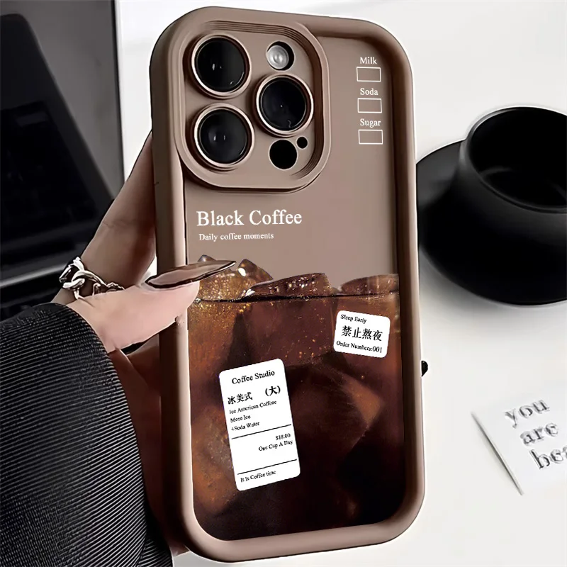 Káv pre kávu pre iPhone 15 Pro puzdro pre iPhone 11 16 12 13 14 Pro Max xr xs 7 8 plus SE Candy Color Shock -nepriestrelný kryt nárazníka
