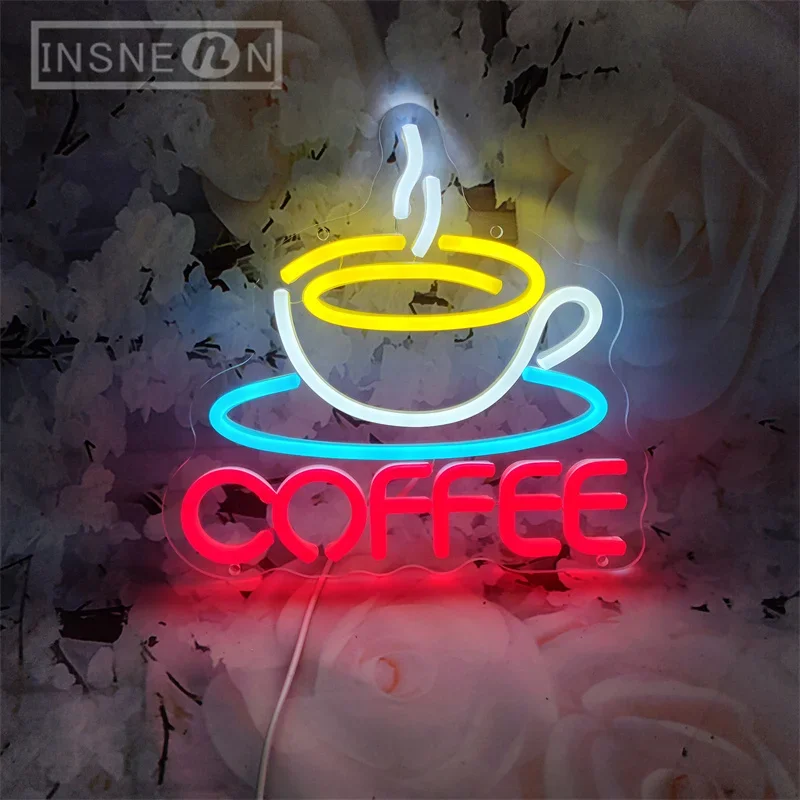 Kávový šálka Dizajn LED Neon Wall Sign, USB Power Hanging Decor Decor for Coffee Obchody, domáce kuchyne obchodné neónové znaky