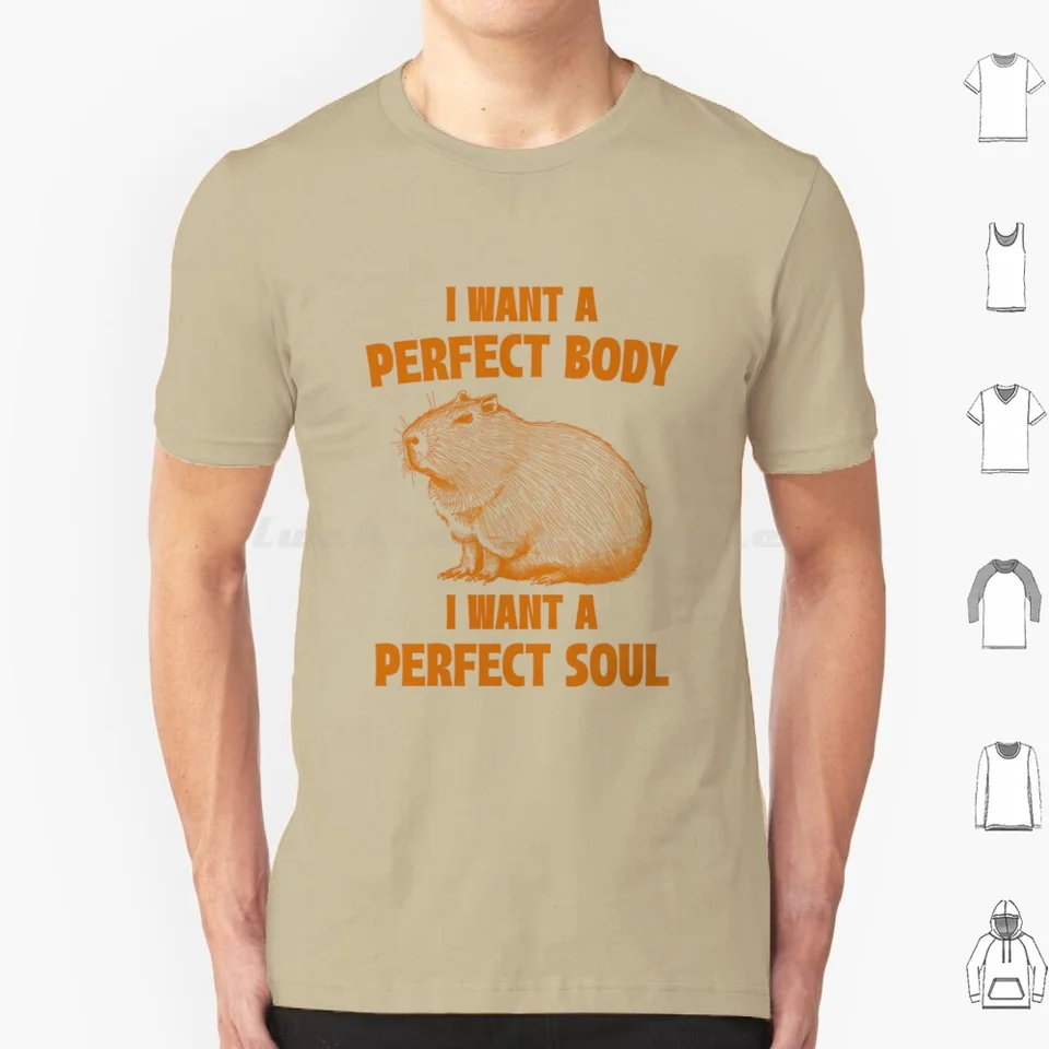 Kópia Capybara Meme Chcem perfektné telo, chcem perfektnú dušu tričko s veľkou veľkosťou 100% bavlnená capybara capybara milenka meme