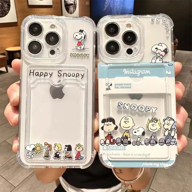Kórea Ins Cute Snoopy Card Case Case pre Xiaomi Redmi Poznámka 13 5G 8 10 13 Pro 12 4G 12S 9S 11S Redmi 12 13C 10C 12c 9 9A 9C A1 A2