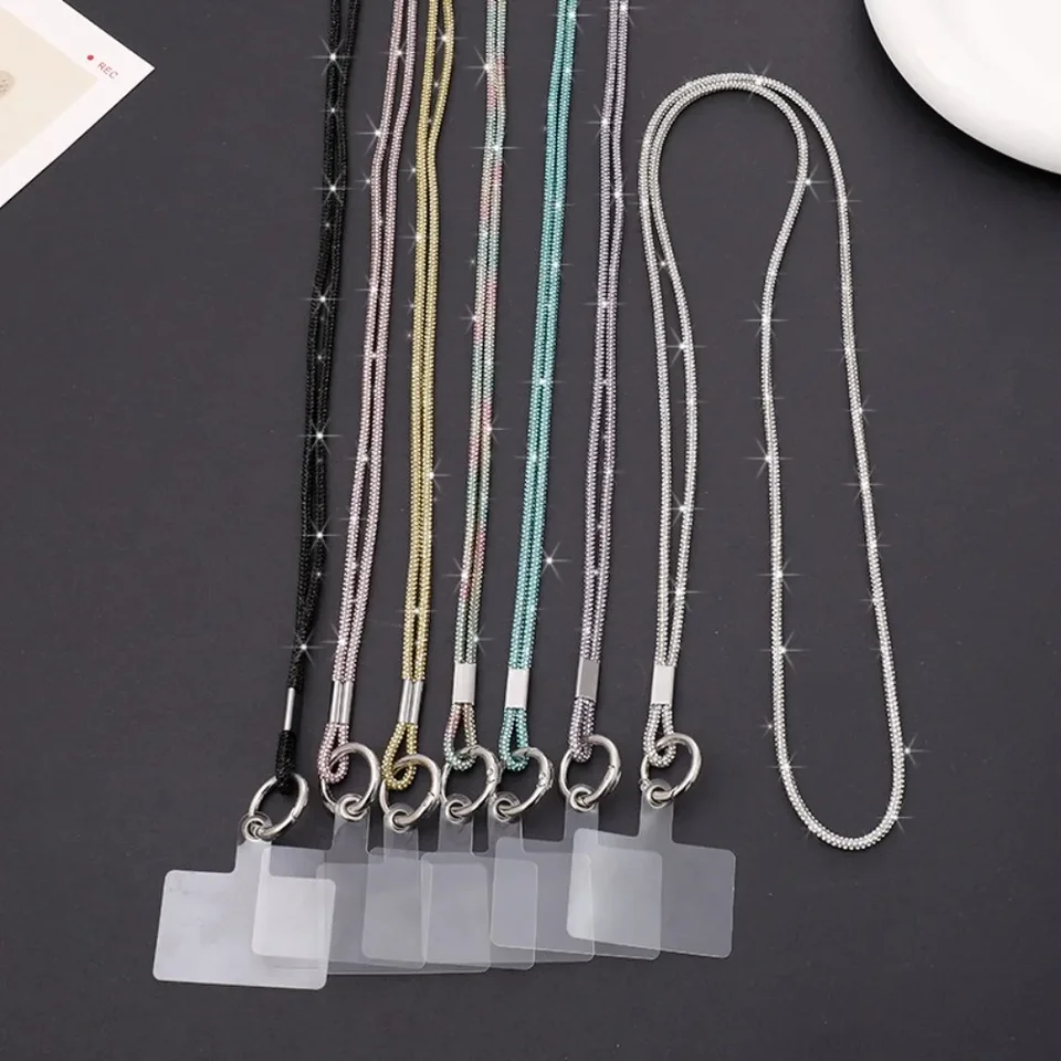 Kórea Luxusný šnúrka Crossbody kamienok s dĺžkou Lanyard Glitter Crystal Telefón puzdro Anti-Loss Závesné ozdoby remienok Kláves