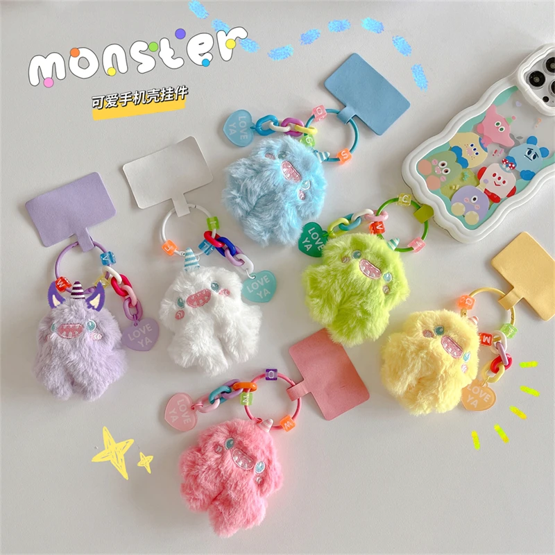 Kórea roztomilá karikatúra fuzzy plyšový monster telefónny reťazec korálkový kľúče pre iPhone 11 13 13 Promax Anti-Lost Retian Hanging Jewelry