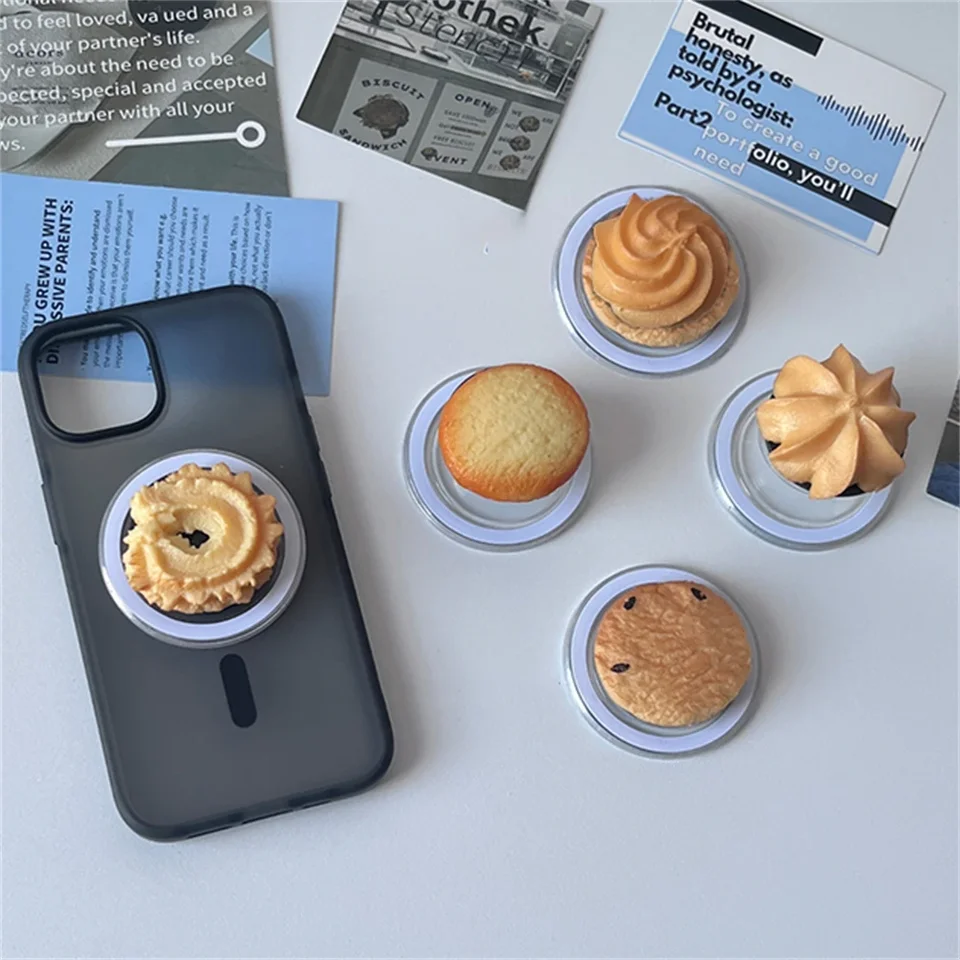 Kórea Roztomilé 3D cookies pre magnetický telefón Magsafe Griptok Tok Tok pre iPhone Samsung Wireless Držiteľ držiaka na nabíjanie.