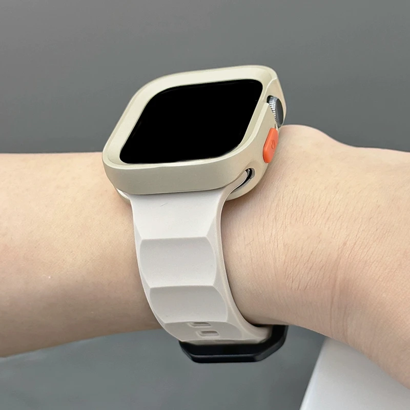 Kórea Soft Silikone Case + Band for Apple Watch 9 SE 8 7 6 5 4 4 4 chlapci Športové kryt
