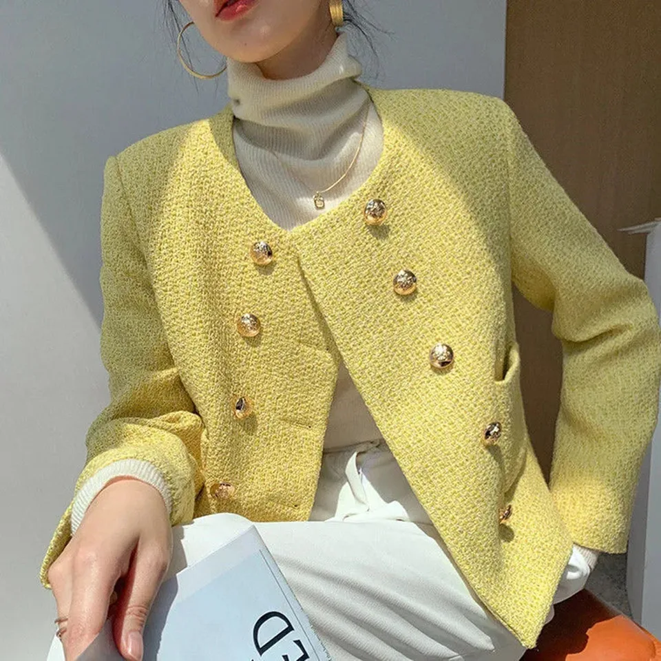 Kórejská elegantná móda dvojitá vlnená vlna bunda Ženy High Street Francúzske luxusné dráhy Coats Žena vonkajšie oblečenie Casacos