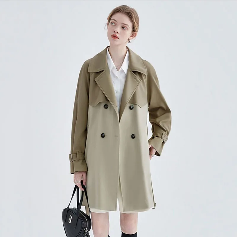 Kórejská jarná jesenná žena Trenč Coat 2024 Nová módna neformálna farba blokujúca britský štýl voľný kabát Windbreaker Ženy