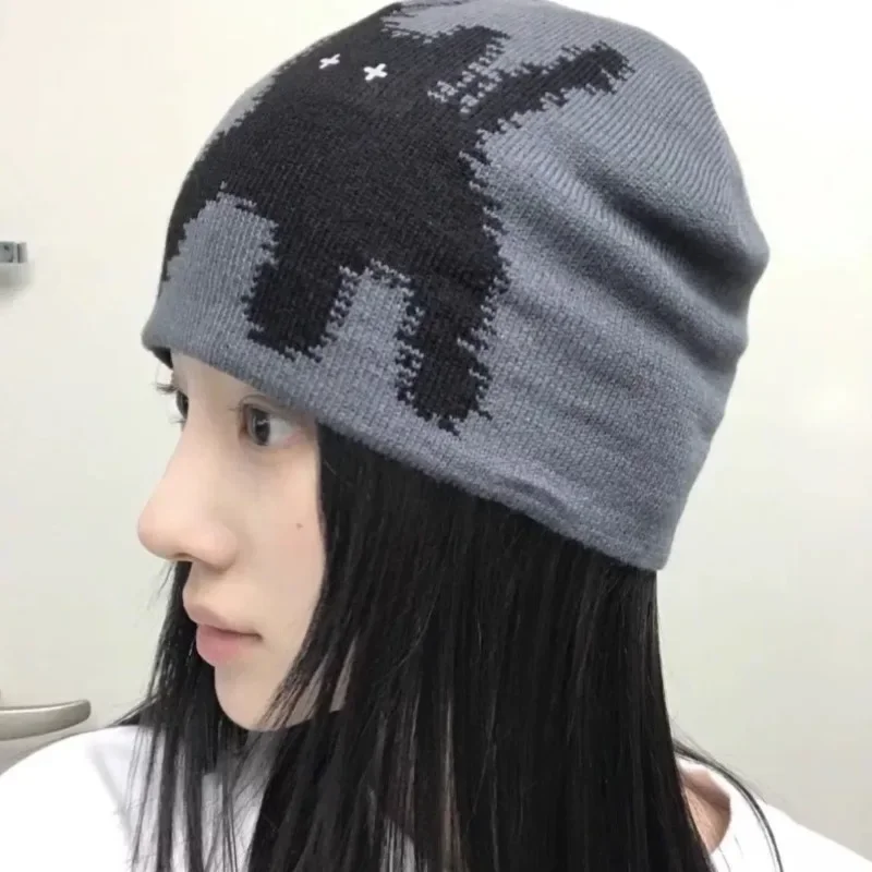 Kórejská jednoduchá mačka Jacquard pletené čiapky na jeseň Zimná zima teplá neformálna všestranná retro pullover studené klobúky pre mužov a ženy