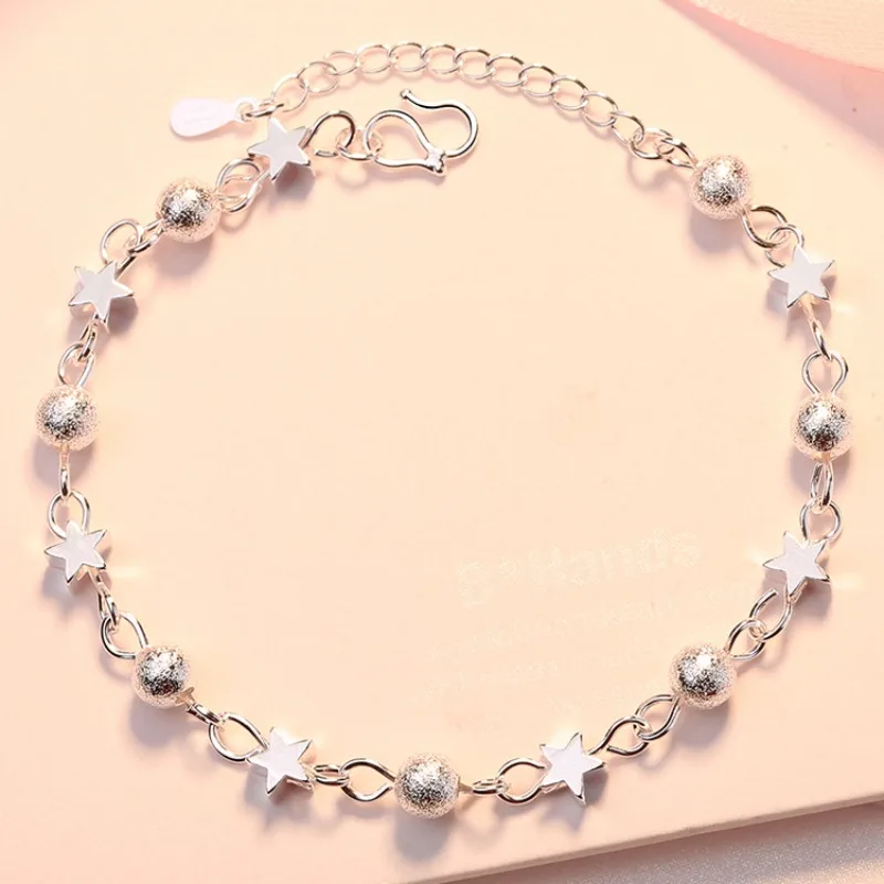 Kórejská móda 925 Sterling Silver Small Star Čerstvý náramok Čerstvé náramky pre ženy Osobnosť okrúhly guľôčkový náramok