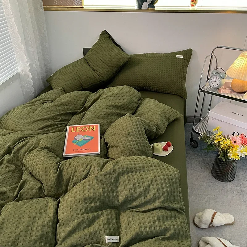 Kórejská módna kontrola Štyri kusová súprava Queen Bedding Set, sada lôžka prikrývky na mikrovlákno - žiadny pokrývka