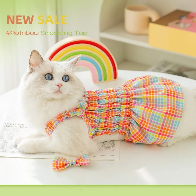 Kórejská verzia Cat Spring/Summer Princess Style Wareful Hare Fance Style Plaid Susender Dess Des Det Det Pet Clothing