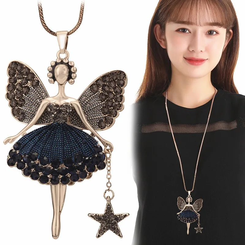 Kórejská verzia nového roztomilého Angel Wings Little Girl Star Fashion doplnky prívesok Sweater retiazka dlhý náhrdelník