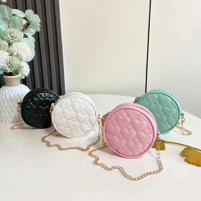 Kórejské deti ružové kožené ramenné taška na ramene Dievčatá Mini okrúhle mince kabelky kabelky princezná retiazka Crossbody tašky deti сумка