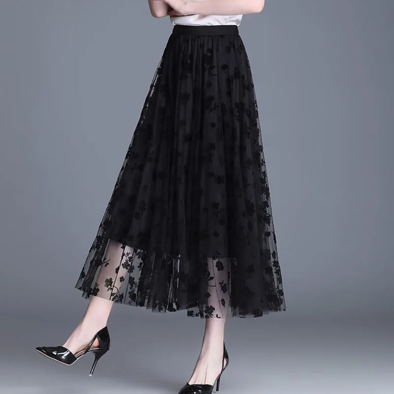 Kórejské dámske sukne sukňa módne kvetina uvoľnená midi sukňa elegantné ženské príležitostné sukne sukne leto nové
