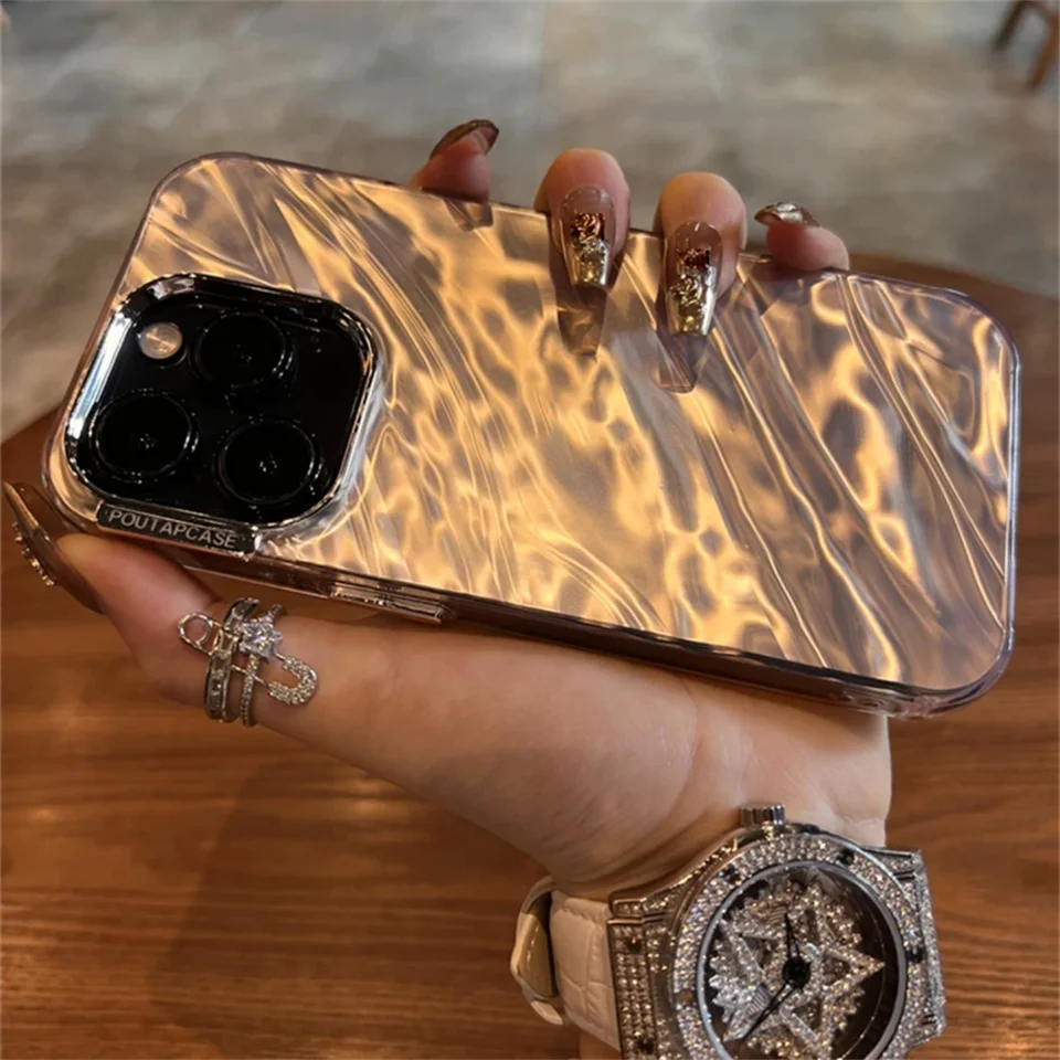 Kórejské luxusné pokovovacie vodné zvlnenie zložené vlny Puzdro pre iPhone 14 15 Pro Max 11 12 Pro 13 Pro 13 Pro 13 Pro 13 Pro 13 Pro 13 Pro 13 Pro 13 Pro 13 Pro 13 Pro 13 Pro 13 ProSproof Soft Soft Cover
