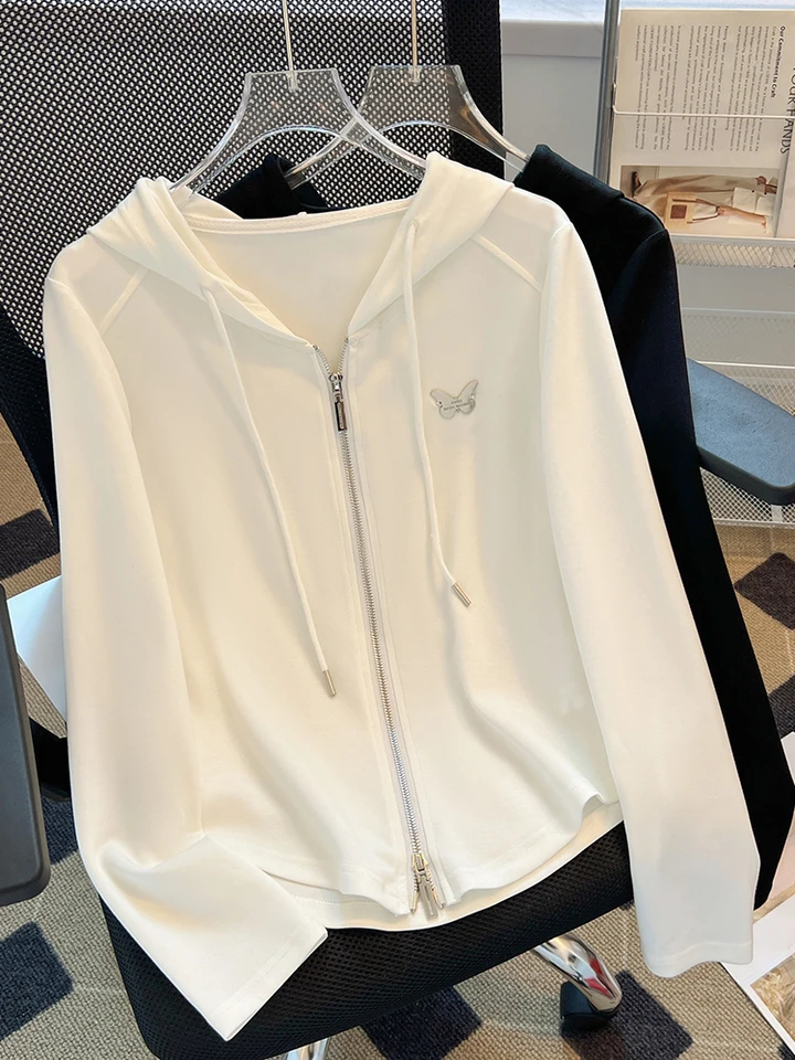 Kórejské módne mikiny mikiny Ženy Zipper s dlhým rukávom voľný náramok nadmerne veľtrhový jumper čierna biela bunda kabát zimná jeseň