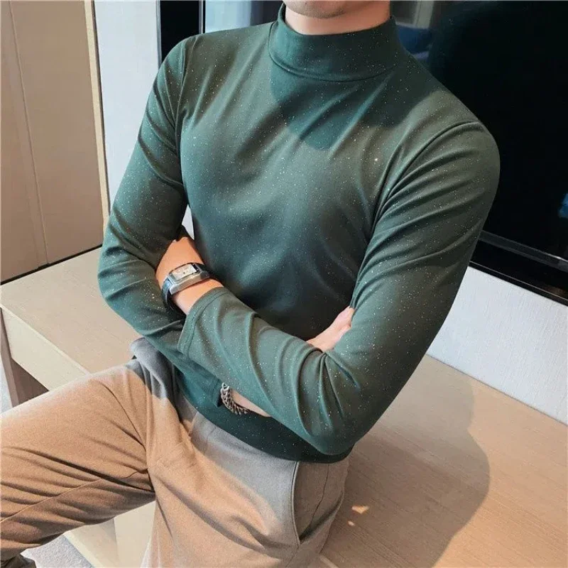 Kórejské módne muži tričká Nové jarné jesenné simové krk Solidný Trend Trend Smart Casual Casual s dlhým rukávom Slim Bottoming košele