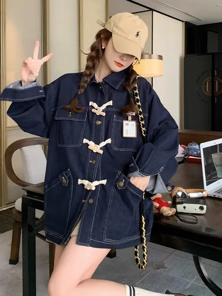 Kórejské módne pólové krk krava kravy gombíky Denim Denim bundy pre ženy jar/jeseň voľné príležitostné bundy retro džínsy kabáty dámske vrcholy
