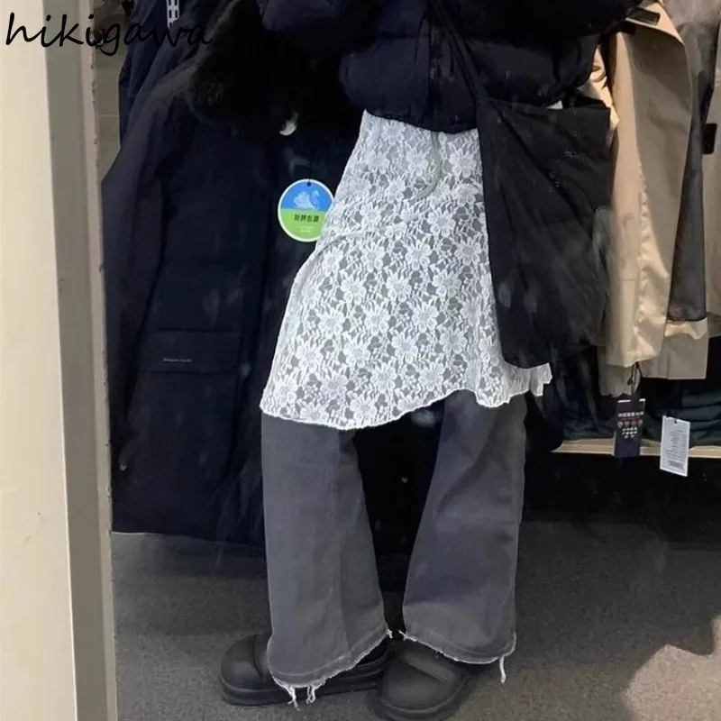 Kórejské módne sukne pre ženy čipka tunika Jupe Sweet A-Line Saia 2024 Faldas Mujer de Moda High Waist Casual Loose Mini sukňa
