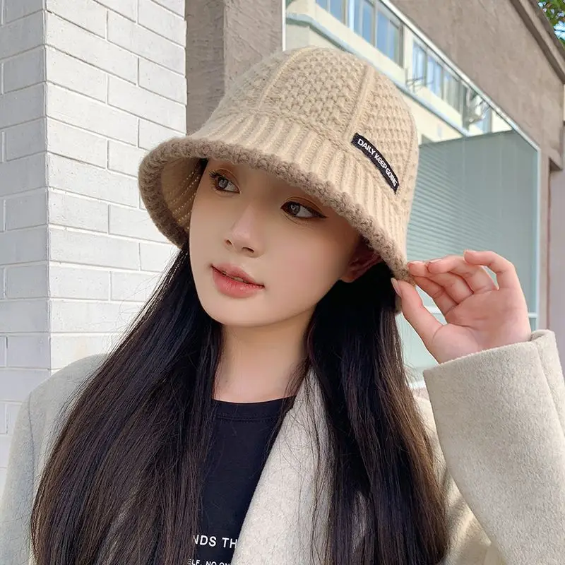 Kórejské pletené rybárske čiapky pre ženy na jeseň Zimná retro plná farba teplé povodie Caps Fashion Streetwear ženské vedro klobúky