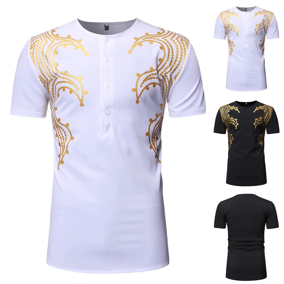 Kórejské pravidelné fit pánske oblečenie 2024 pánske leto s krátkym rukávom tričko Africký štýl pánske zlato Camisas de Vestir para hombre