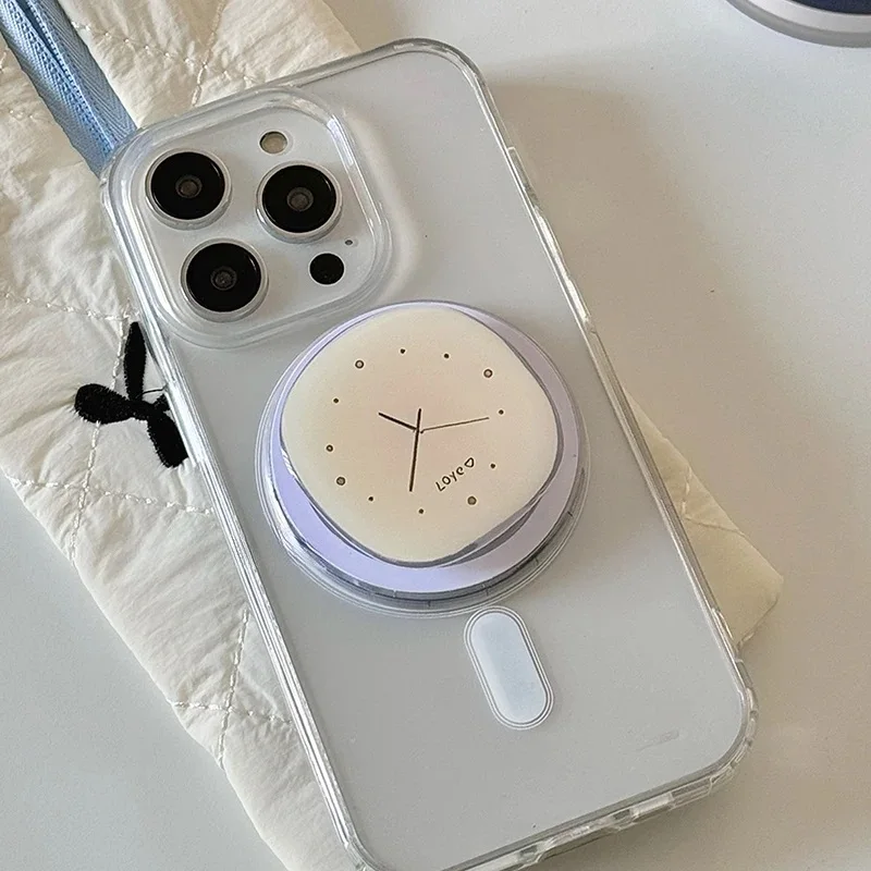 Kórejské roztomilé hodiny pre magnetický telefón Magsafe Griptok Tok Tok Tok pre iPhone 15 14 14 Zkladateľné bezdrôtové nabíjacie puzdro Ring