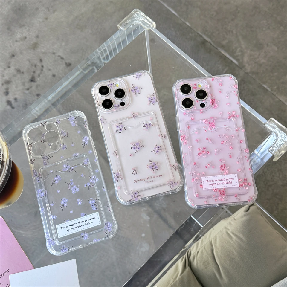 Kórejské roztomilé kvetinové karty pre držanie puzdra pre Xiaomi Redmi 13C 12C 10C 9a 9C Poznámka 13 12S 11 10 9 8 Pro 4G 5G Anti-Fall Clear Cover