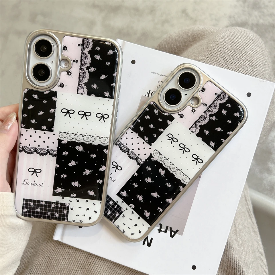 Kórejské roztomilé zostrihové bows bloky čierna biela ružová ružová dievčina Kasto pre iPhone 16 15 14 13 12 11 Pro Max 15 14 16 Pro Cover