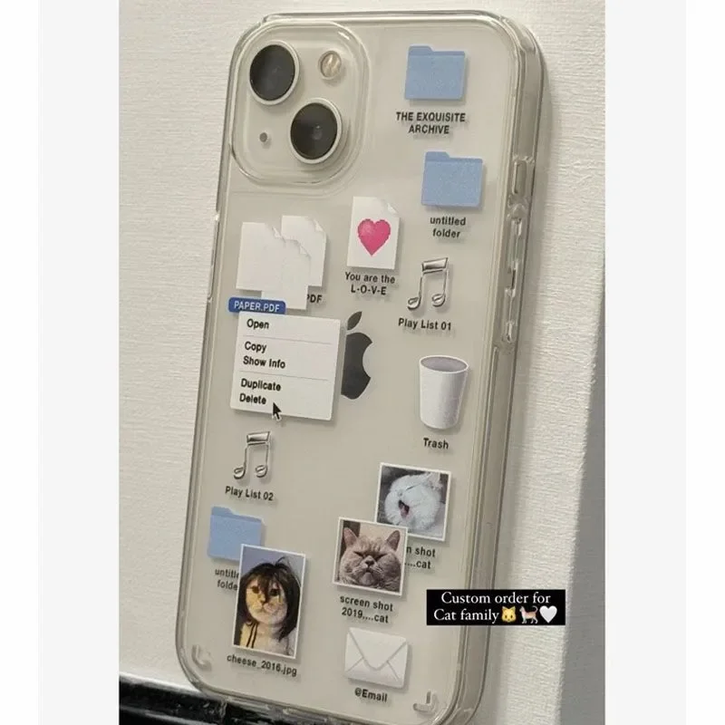 Kórejské súbory Cat Ins Cat Cuil Cartoon Telefón puzdro pre iPhone 16 15 14 13 12 11 Pro MAX XR XS MAX 7 8 PLUS MINI Y2K Creative Cover