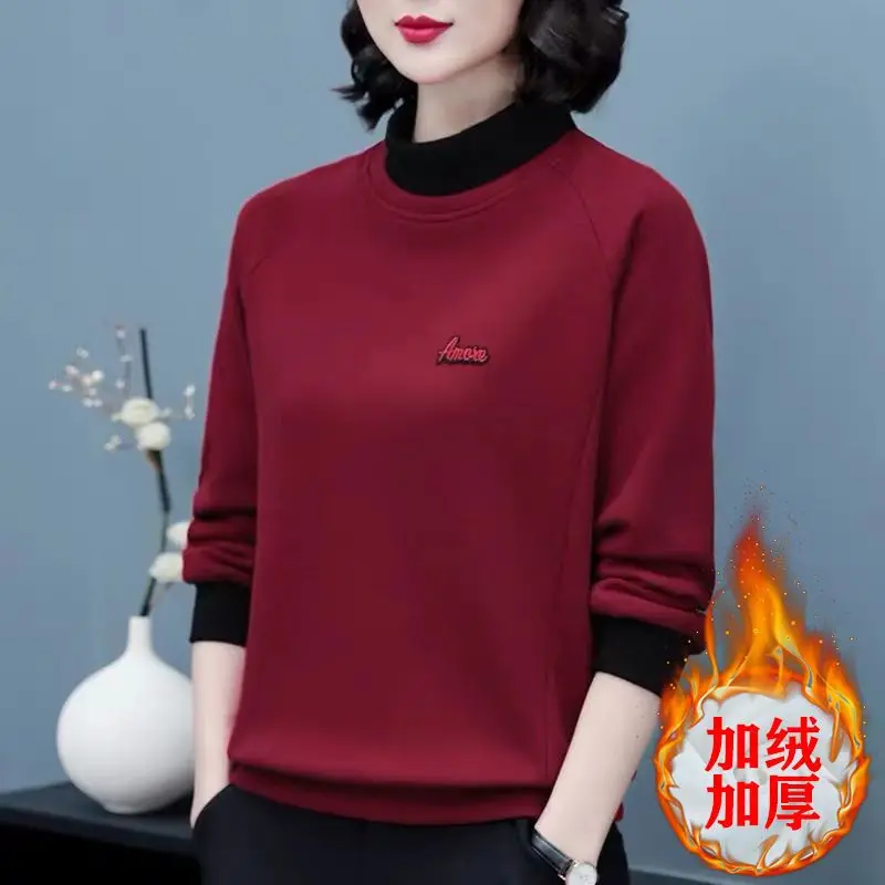 Kórejské zimné dámske dámske polovičné obojky kontrastné kontrasty Temperament Cast Loose Long Ruckve Zhustané plus mikiny Velve Tops