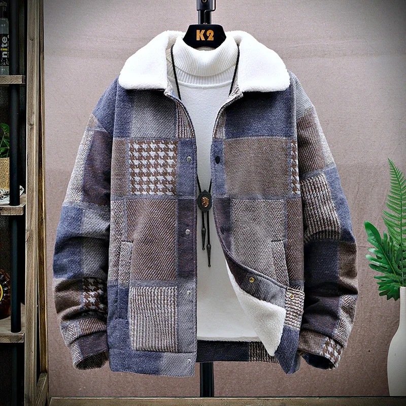Kórejské zimné vlnené bundy muži retro voľné náhodné vlnené výkopy Zmesi kabátov Hrubé teplé kabáty Streetwear Sociálne muži Oblečenie