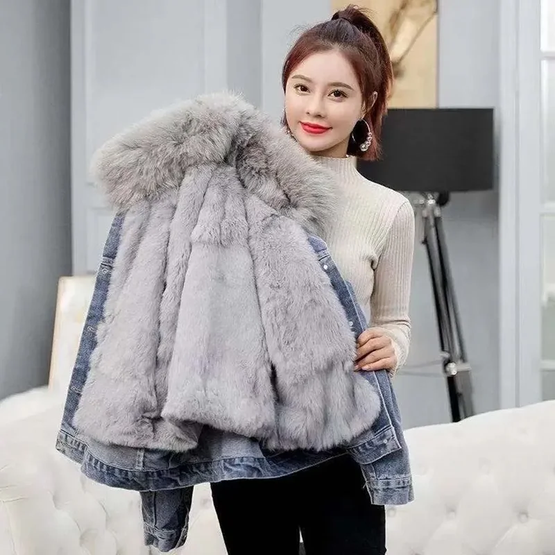 Kórejské šitie uvoľnené teplé džínsy bavlnené šaty Dámske dámske dámske dámske zimné zimné nové plus Velvet Thicke Denim Parksit